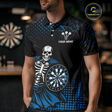 Load image into Gallery viewer, Black Blue Dartboard Skeleton Grunge Men's Darts Shirt - Custom Name For Players NYN0567