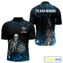 Load image into Gallery viewer, Black Blue Dartboard Skeleton Grunge Men's Darts Shirt - Custom Name For Players NYN0567