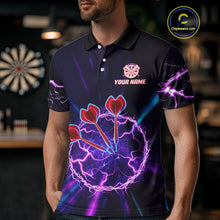 Load image into Gallery viewer, Purple Circle Thunder &amp; Red Dart Arrows Men's Darts Shirt - Custom Name For Players NYN0568