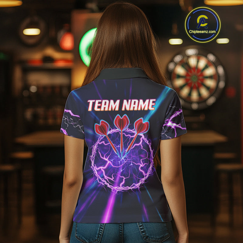 Purple Circle Thunder & Red Dart Arrows Women's Darts Shirt - Custom Name For Players NYN0568