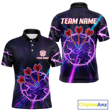 Load image into Gallery viewer, Purple Circle Thunder &amp; Red Dart Arrows Men's Darts Shirt - Custom Name For Players NYN0568