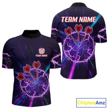 Load image into Gallery viewer, Purple Circle Thunder &amp; Red Dart Arrows Men's Darts Shirt - Custom Name For Players NYN0568