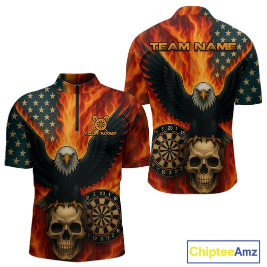 Custom Patriotic Darts Shirt For Men Flames Eagle US Flag Dart Jerseys, Darts Team NYN1127