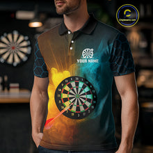 Load image into Gallery viewer, Turquoise &amp; Yellow Smoke Dartboard Darts Shirt For Men - Custom Name &amp; Team Jersey NYN0587