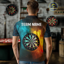 Load image into Gallery viewer, Turquoise &amp; Yellow Smoke Dartboard Darts Shirt For Men - Custom Name &amp; Team Jersey NYN0587
