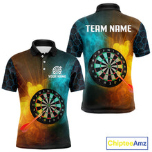 Load image into Gallery viewer, Turquoise &amp; Yellow Smoke Dartboard Darts Shirt For Men - Custom Name &amp; Team Jersey NYN0587