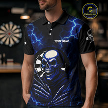 Load image into Gallery viewer, Thunder Lightning Skeleton Dartboard Blue Darts Shirt For Men - Custom Name &amp; Team  NYN0591