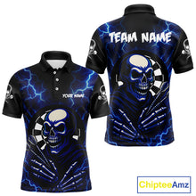 Load image into Gallery viewer, Thunder Lightning Skeleton Dartboard Blue Darts Shirt For Men - Custom Name &amp; Team  NYN0591