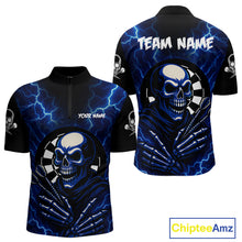 Load image into Gallery viewer, Thunder Lightning Skeleton Dartboard Blue Darts Shirt For Men - Custom Name &amp; Team  NYN0591