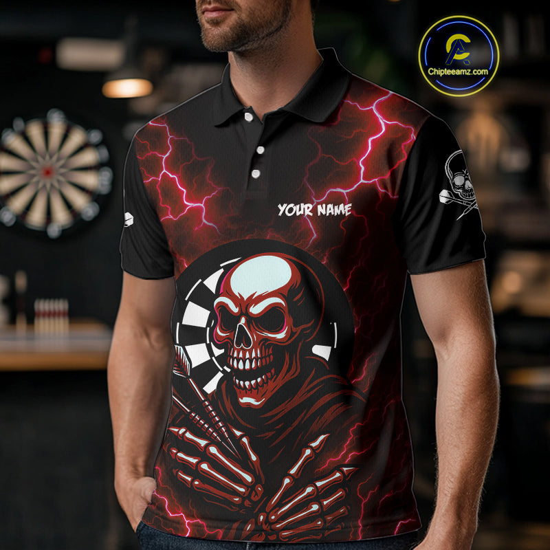 Thunder Lightning Skeleton Dartboard Red Darts Shirt For Men - Custom Name & Team  NYN0592
