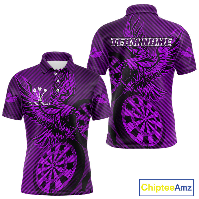 Custom Eagle & Dartboard Purple Stripes Dart Polo Shirts For Men, Dart Team Jerseys NYN0784