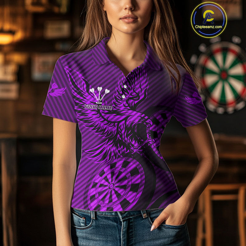 Custom Eagle & Dartboard Purple Stripes Dart Polo Shirts For Women, Dart Team Jerseys NYN0784