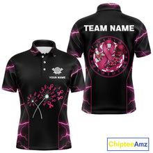 Load image into Gallery viewer, Lightning Pink Ribbons Dartboard Darts Shirt For Men - Custom Name &amp; Team Jersey NYN0601