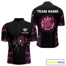 Load image into Gallery viewer, Lightning Pink Ribbons Dartboard Darts Shirt For Men - Custom Name &amp; Team Jersey NYN0601