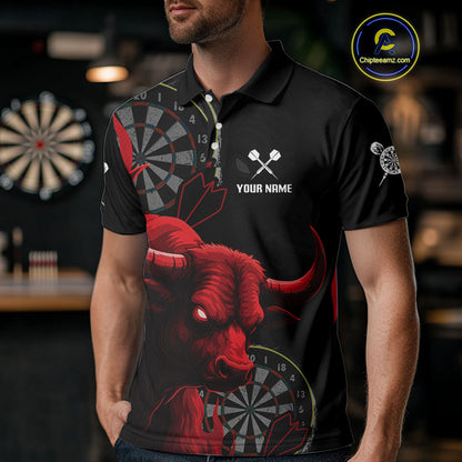 Red Ferocious Bull Grunge Dartboard Darts Shirt For Men - Custom Name & Team Jersey NYN0611