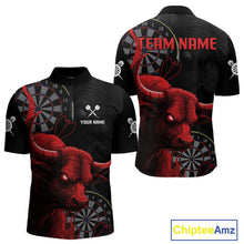 Load image into Gallery viewer, Red Ferocious Bull Grunge Dartboard Darts Shirt For Men - Custom Name &amp; Team Jersey NYN0611