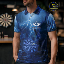 Load image into Gallery viewer, Thunder Dartboard In The Ocean Blue Darts Shirt For Men - Custom Name &amp; Team Jersey NYN0614