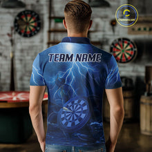 Load image into Gallery viewer, Thunder Dartboard In The Ocean Blue Darts Shirt For Men - Custom Name &amp; Team Jersey NYN0614