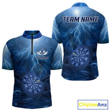 Load image into Gallery viewer, Thunder Dartboard In The Ocean Blue Darts Shirt For Men - Custom Name &amp; Team Jersey NYN0614