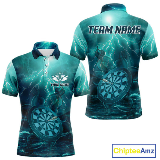 Thunder Dartboard In The Ocean Turquoise Darts Shirt For Men - Custom Name & Team NYN0616