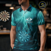 Load image into Gallery viewer, Thunder Dartboard In The Ocean Turquoise Darts Shirt For Men - Custom Name &amp; Team NYN0616