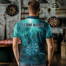 Load image into Gallery viewer, Thunder Dartboard In The Ocean Turquoise Darts Shirt For Men - Custom Name &amp; Team NYN0616