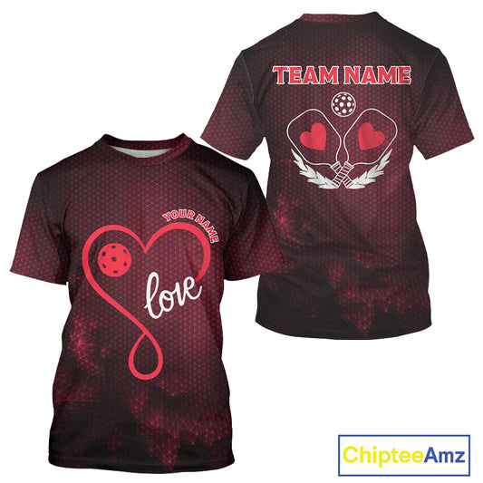Custom Romantic Pickleball T-Shirt For Men Red Love Heart Pickleball Couple Shirts NYN1197