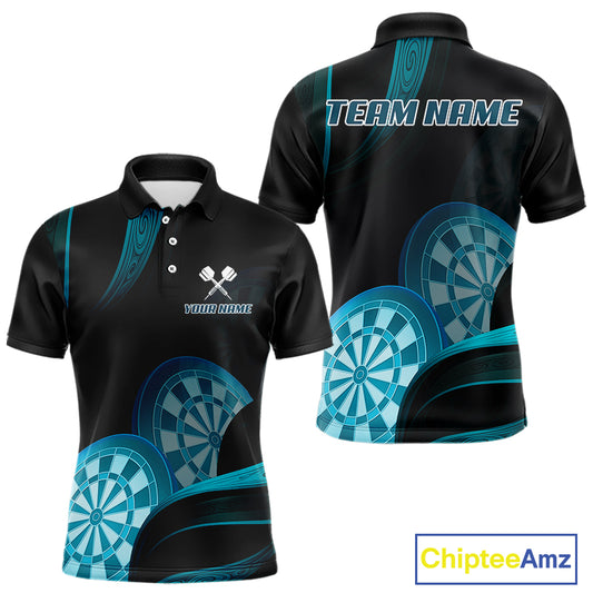 Three Turquoise-Dartboard 3D Tribal Darts Shirt For Men - Custom Name & Team Jersey NYN0623