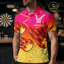 Load image into Gallery viewer, Flames In Vibrant Pink &amp; Yellow Darts Funny Shirt For Men - Custom Team Name NYN0373
