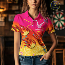 Load image into Gallery viewer, Flames In Vibrant Pink &amp; Yellow Darts Funny Shirt For Women - Custom Team Name NYN0373
