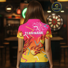 Load image into Gallery viewer, Flames In Vibrant Pink &amp; Yellow Darts Funny Shirt For Women - Custom Team Name NYN0373