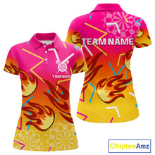 Load image into Gallery viewer, Flames In Vibrant Pink &amp; Yellow Darts Funny Shirt For Women - Custom Team Name NYN0373