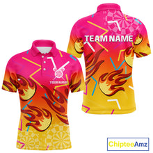 Load image into Gallery viewer, Flames In Vibrant Pink &amp; Yellow Darts Funny Shirt For Men - Custom Team Name NYN0373