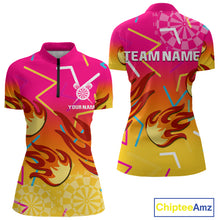 Load image into Gallery viewer, Flames In Vibrant Pink &amp; Yellow Darts Funny Shirt For Women - Custom Team Name NYN0373