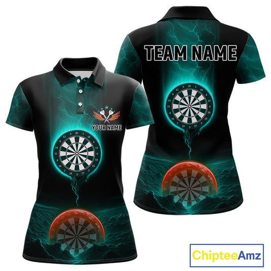 Thunder Dartboards Women's Darts Shirt - Custom Name & Team | Opt2 - Turquoise Orange NYN0632