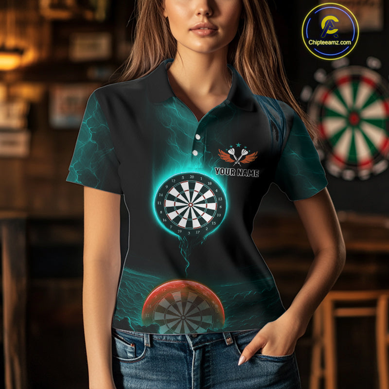 Thunder Dartboards Women's Darts Shirt - Custom Name & Team | Opt2 - Turquoise Orange NYN0632