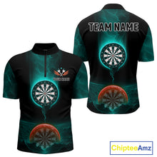 Load image into Gallery viewer, Thunder Dartboards Men's Darts Shirt - Custom Name &amp; Team | Opt2 - Turquoise Orange NYN0632