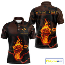 Load image into Gallery viewer, Flaming Hand &amp; Dart Arrow Darts Shirts For Men - Custom Name &amp; Team | Opt1 - Red NYN0639