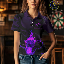 Load image into Gallery viewer, Flaming Hand &amp; Dart Arrow Darts Shirts For Women - Custom Name &amp; Team | Opt2 - Purple NYN0640