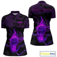 Load image into Gallery viewer, Flaming Hand &amp; Dart Arrow Darts Shirts For Women - Custom Name &amp; Team | Opt2 - Purple NYN0640