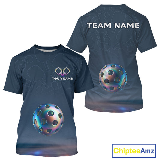 Custom Holographic Pickleball T-Shirt For Men Personalized Colorful Pickleball Jersey NYN1235