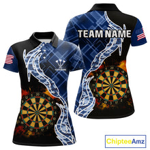 Load image into Gallery viewer, Colorful Splash Dartboard &amp; Cobalt Camo Darts Shirt For Women - Custom Team Name NYN0376