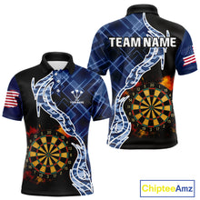 Load image into Gallery viewer, Colorful Splash Dartboard &amp; Cobalt Camo Darts Shirt For Men - Custom Team Name NYN0376