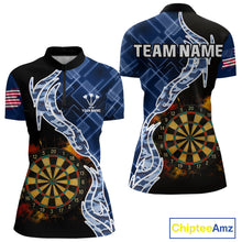 Load image into Gallery viewer, Colorful Splash Dartboard &amp; Cobalt Camo Darts Shirt For Women - Custom Team Name NYN0376