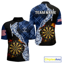 Load image into Gallery viewer, Colorful Splash Dartboard &amp; Cobalt Camo Darts Shirt For Men - Custom Team Name NYN0376
