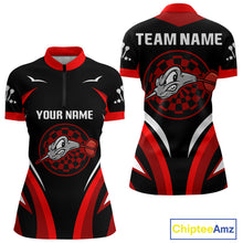 Load image into Gallery viewer, Red Darts Arrow &amp; Dartboard Funny Darts Shirt For Women - Custom Team &amp; Player Name NYN0378