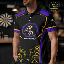 Load image into Gallery viewer, Yellow And Purple Lightning Scratched Dartboard Darts Shirt For Men - Custom Name NYN0383
