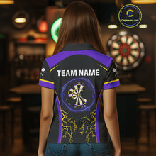 Load image into Gallery viewer, Yellow And Purple Lightning Scratched Dartboard Darts Shirt For Women - Custom Name NYN0383