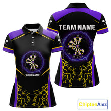 Load image into Gallery viewer, Yellow And Purple Lightning Scratched Dartboard Darts Shirt For Women - Custom Name NYN0383