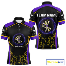 Load image into Gallery viewer, Yellow And Purple Lightning Scratched Dartboard Darts Shirt For Men - Custom Name NYN0383